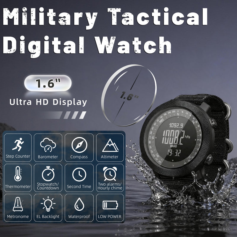 Military Watches with Compass for Men Tactical Watch Outdoor Sports Watches for Men Hiking Digital Wrist Watch with Barometer,Altimeter,Step Counter